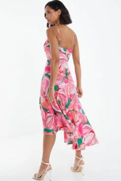 Pink Scarf Print Frill Midi Dress -Outlet Clothyne Store 00100038368 XB