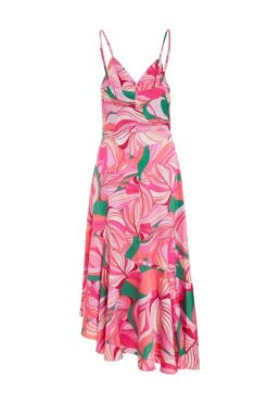 Pink Scarf Print Frill Midi Dress -Outlet Clothyne Store 00100038368 ZB