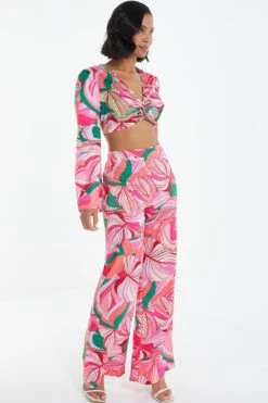 Pink Scarf Print Palazzo Trousers -Outlet Clothyne Store 00100038370 XS