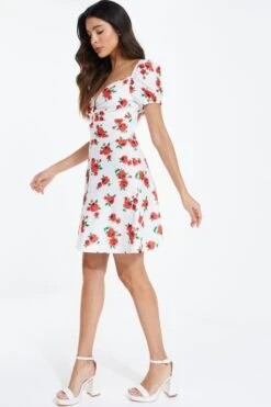 White Rose Print Mini Dress -Outlet Clothyne Store 00100038382 XS
