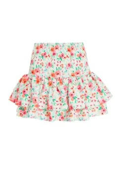 White Ditsy Floral Ruched Mini Skirt