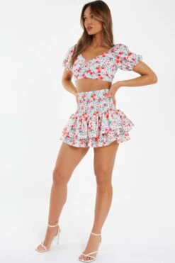 White Ditsy Floral Tie Back Crop Top -Outlet Clothyne Store 00100038431 XS