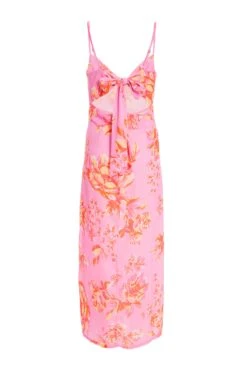 Pink Floral Print Tie Back Midi Dress -Outlet Clothyne Store 00100038433 ZB