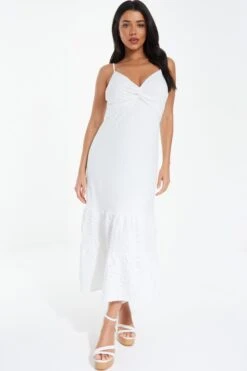 White Strappy Knot Front Midi Dress -Outlet Clothyne Store 00100038449 XM