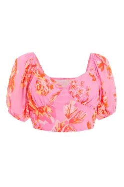Pink Floral Print Crop Top