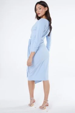 Light Blue Wrap Tie Midi Dress -Outlet Clothyne Store 00100038461 XB