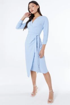 Light Blue Wrap Tie Midi Dress -Outlet Clothyne Store 00100038461 XS