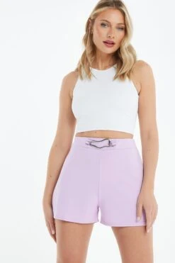 Lilac Buckle Detail High Waist Shorts 9 Lilac Buckle Detail High Waist Shorts -Outlet Clothyne Store 00100038507 XM