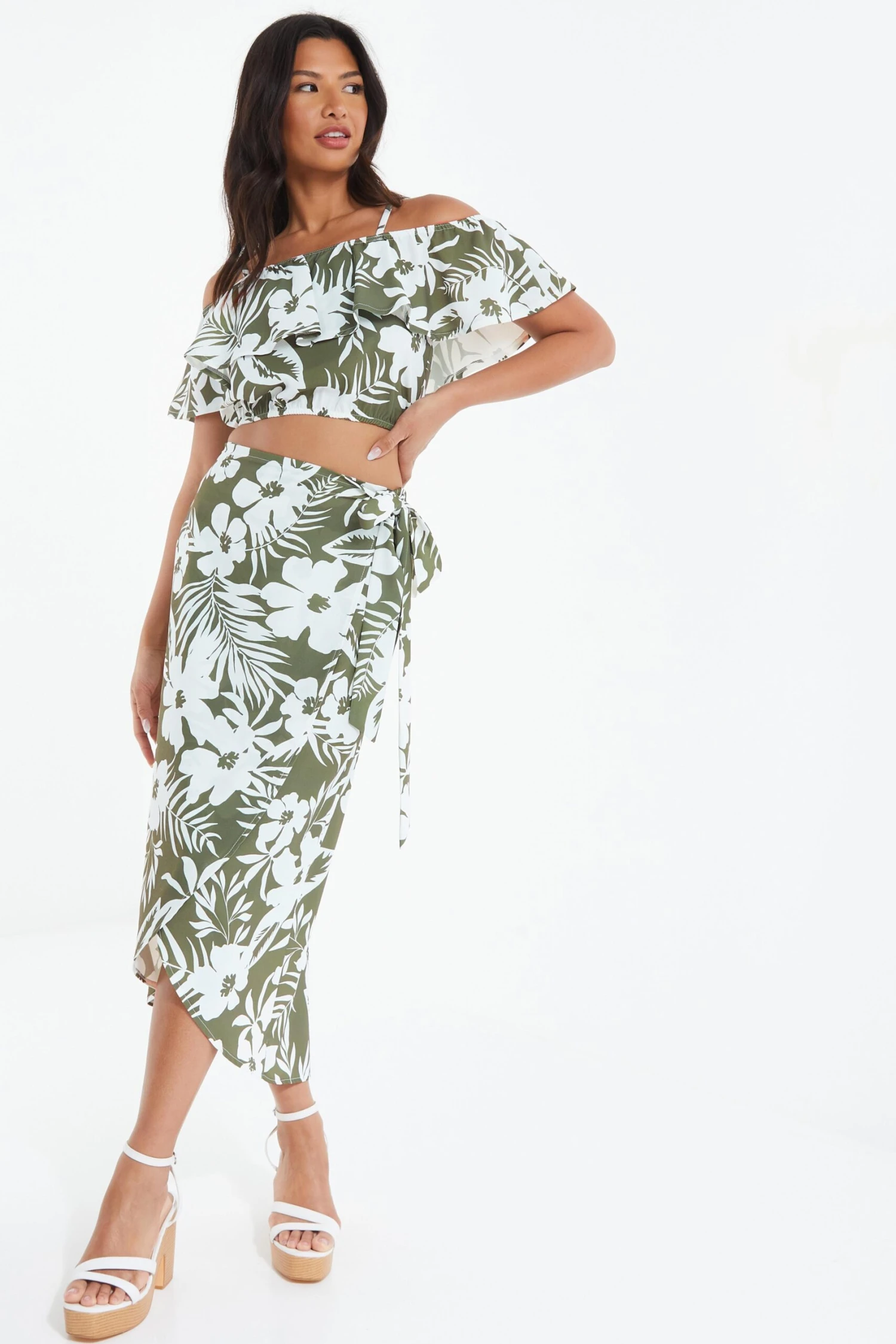 Khaki Floral Split Maxi Skirt 4 Khaki Floral Split Maxi Skirt - Image 2