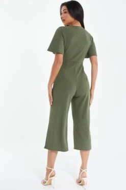 Khaki Wrap Tie Culotte Jumpsuit -Outlet Clothyne Store 00100038552 XB