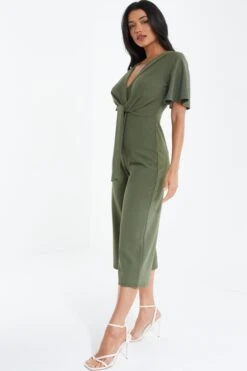 Khaki Wrap Tie Culotte Jumpsuit -Outlet Clothyne Store 00100038552 XS