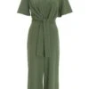 Khaki Wrap Tie Culotte Jumpsuit -Outlet Clothyne Store 00100038552 ZM