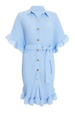 Blue Oversized Pleated Shirt Dress