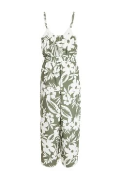 Khaki Tropical Print Culotte Jumpsuit -Outlet Clothyne Store 00100038589 ZB