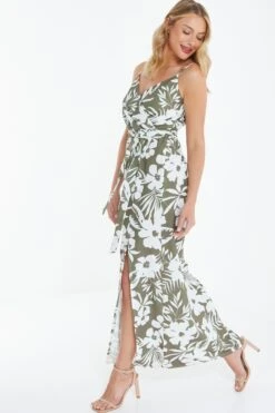 Khaki Tropical Print Maxi Dress -Outlet Clothyne Store 00100038590 XS