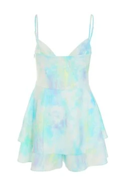Blue Satin Smudge Print Playsuit -Outlet Clothyne Store 00100038599 ZB