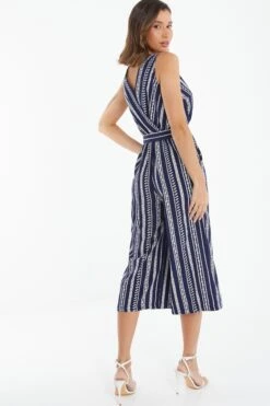 Navy Stripe Print Culotte Jumpsuit 10 Navy Stripe Print Culotte Jumpsuit -Outlet Clothyne Store 00100038623 XB