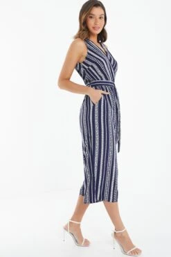 Navy Stripe Print Culotte Jumpsuit 11 Navy Stripe Print Culotte Jumpsuit -Outlet Clothyne Store 00100038623 XS