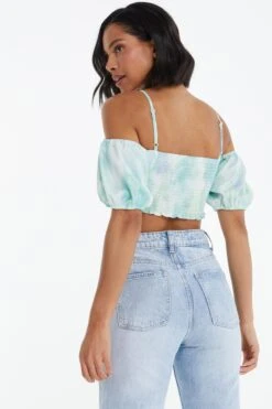 Blue Marble Tie Front Crop Top -Outlet Clothyne Store 00100038655 XB