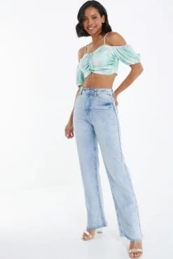 Blue Marble Tie Front Crop Top -Outlet Clothyne Store 00100038655 XS