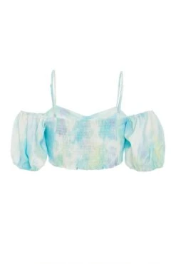 Blue Marble Tie Front Crop Top -Outlet Clothyne Store 00100038655 ZB