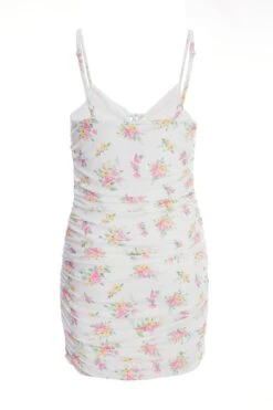White Ditsy Floral Ruched Mini Dress 12 White Ditsy Floral Ruched Mini Dress -Outlet Clothyne Store 00100038656 ZB