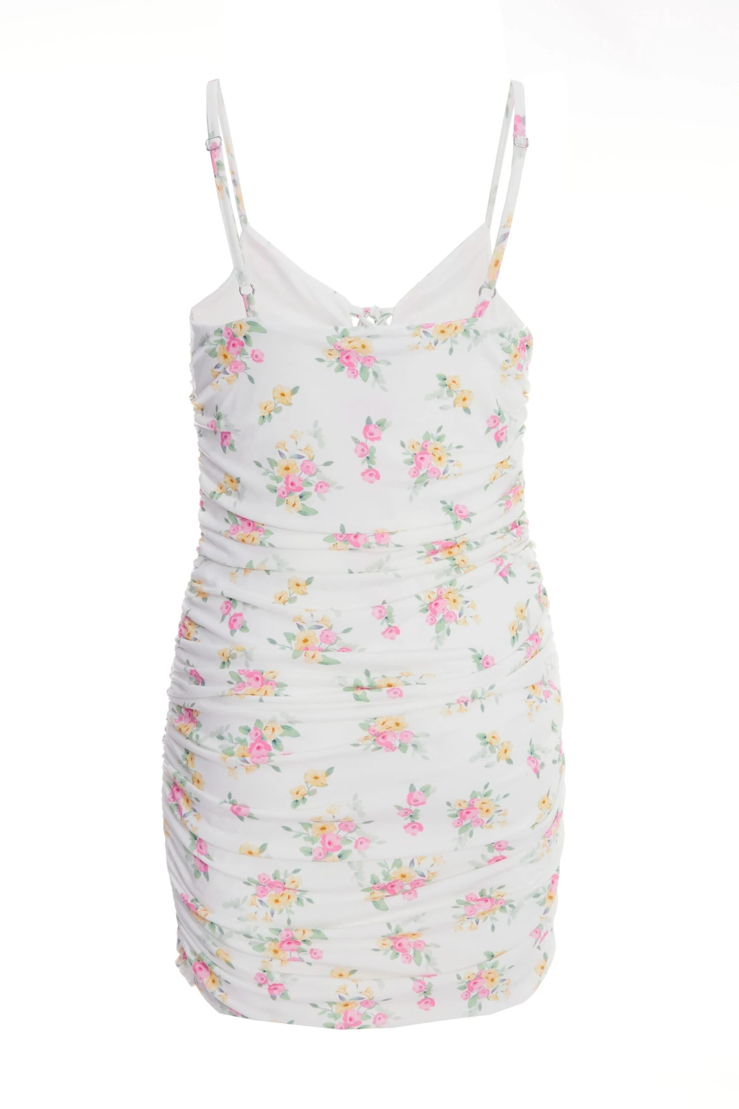 White Ditsy Floral Ruched Mini Dress 7 White Ditsy Floral Ruched Mini Dress - Image 5