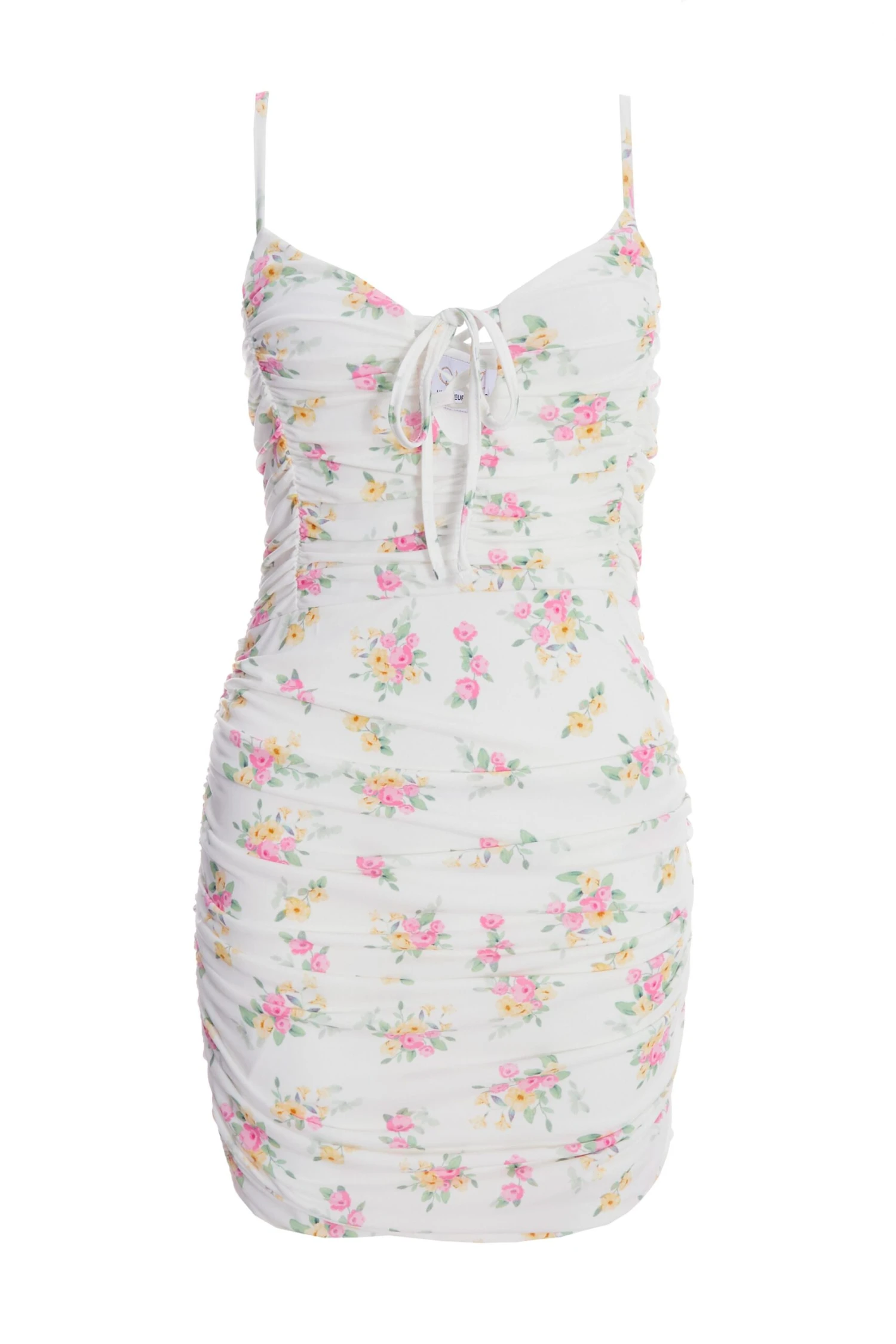 White Ditsy Floral Ruched Mini Dress 3 White Ditsy Floral Ruched Mini Dress
