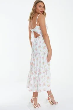 White Ditsy Floral Ruched Midi Dress -Outlet Clothyne Store 00100038658 XB