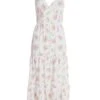 White Ditsy Floral Ruched Midi Dress -Outlet Clothyne Store 00100038658 ZM