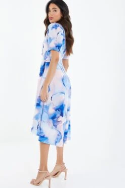Blue Marble Print Dip Hem Dress -Outlet Clothyne Store 00100038684 XB