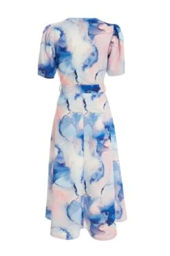 Blue Marble Print Dip Hem Dress -Outlet Clothyne Store 00100038684 ZB