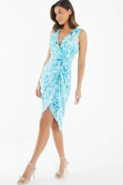 Blue Wrap Ruched Midi Dress -Outlet Clothyne Store 00100038686 XS