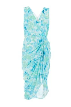 Blue Wrap Ruched Midi Dress