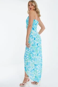 Blue Wrap Ruched Maxi Dress -Outlet Clothyne Store 00100038687 XB