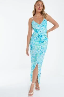 Blue Wrap Ruched Maxi Dress -Outlet Clothyne Store 00100038687 XM