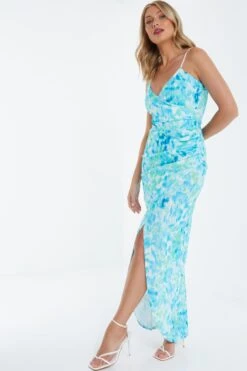 Blue Wrap Ruched Maxi Dress -Outlet Clothyne Store 00100038687 XS