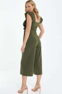 Khaki Wrap Frill Front Culotte Jumpsuit 10 Khaki Wrap Frill Front Culotte Jumpsuit -Outlet Clothyne Store 00100038753 XB