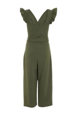Khaki Wrap Frill Front Culotte Jumpsuit 12 Khaki Wrap Frill Front Culotte Jumpsuit -Outlet Clothyne Store 00100038753 ZB