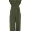 Khaki Wrap Frill Front Culotte Jumpsuit -Outlet Clothyne Store 00100038753 ZM