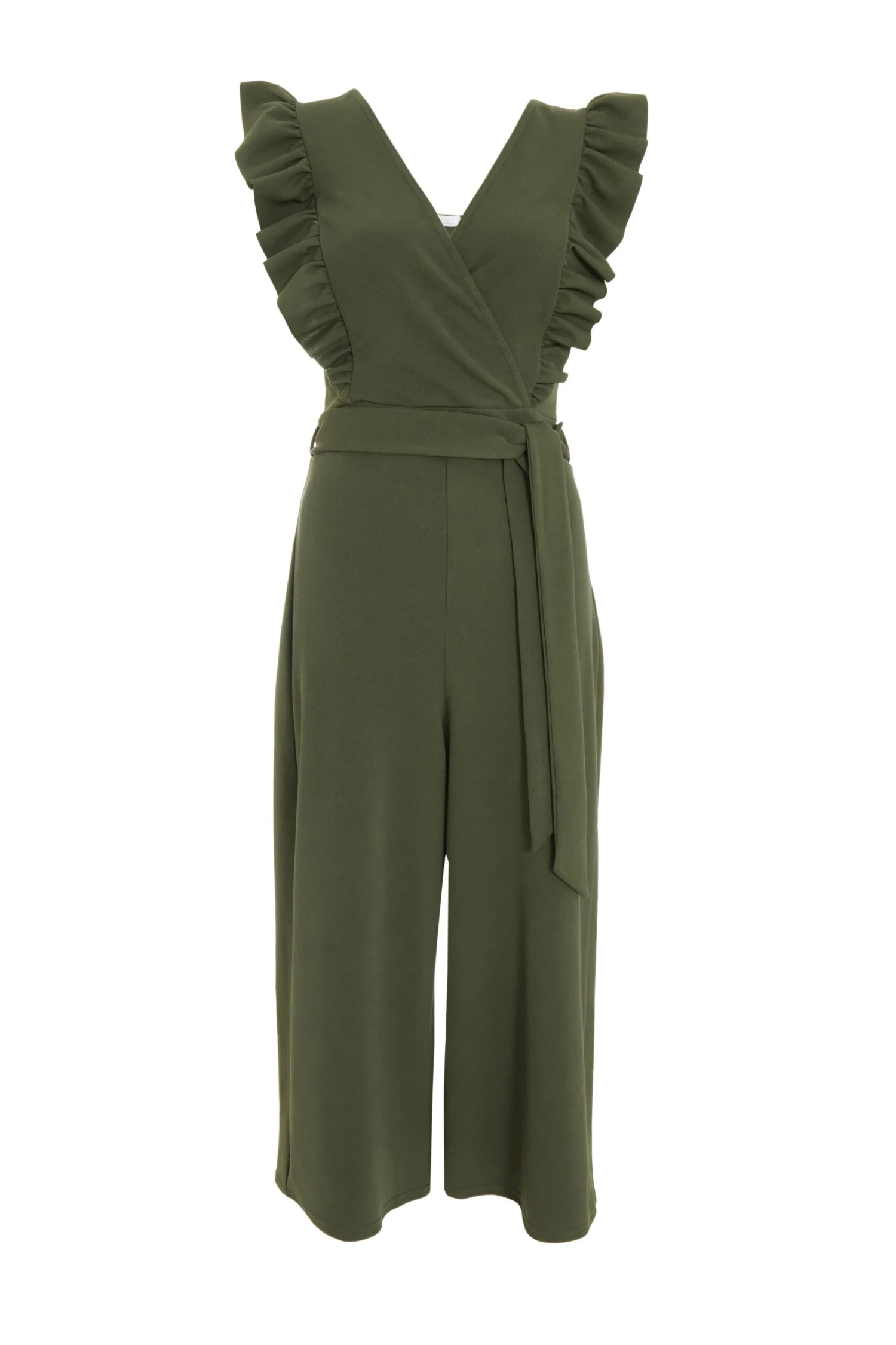 Khaki Wrap Frill Front Culotte Jumpsuit 3 Khaki Wrap Frill Front Culotte Jumpsuit