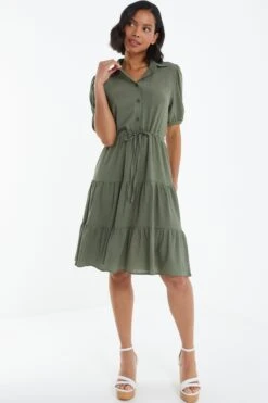 Khaki Wrap Mini Shirt Dress -Outlet Clothyne Store 00100038763 XM
