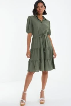Khaki Wrap Mini Shirt Dress -Outlet Clothyne Store 00100038763 XS