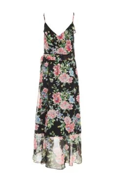 Black Floral Chiffon Wrap Midi Dress -Outlet Clothyne Store 00100038768 ZB