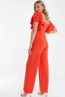 Orange Frill Sleeve Palazzo Jumpsuit -Outlet Clothyne Store 00100038772 XB