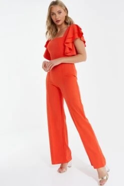 Orange Frill Sleeve Palazzo Jumpsuit -Outlet Clothyne Store 00100038772 XS