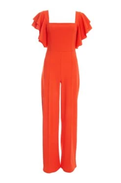 Orange Frill Sleeve Palazzo Jumpsuit