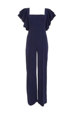 Navy Frill Sleeve Palazzo Jumpsuit