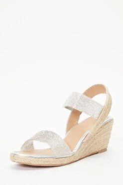 Silver Diamante Low Wedge Sandals -Outlet Clothyne Store 00100038793 XB