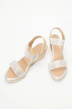 Silver Diamante Low Wedge Sandals -Outlet Clothyne Store 00100038793 XS